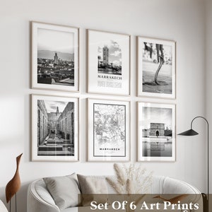 Art mural de la galerie Marrakech - Lot de 6, photos noir et blanc Marrakech, affiches Marrakech, estampes Marrakech, Maroc