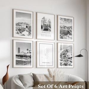 Art mural galerie Portugal - Lot de 6, photos noir et blanc Portugal, affiches Portugal, estampes Portugal, Europe