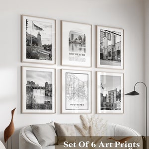 Art mural de la galerie Rochester - Lot de 6, photos noir et blanc Rochester, affiches Rochester, estampes Rochester, New York