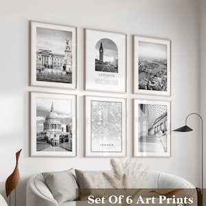 Art mural de la galerie de Londres - lot de 6, photos en noir et blanc de Londres, affiches de Londres, estampes de Londres, Angleterre