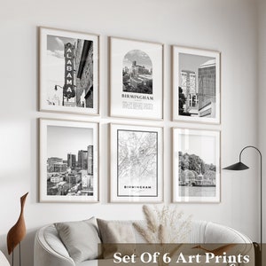 Art mural de la galerie de Birmingham - lot de 6, photos noir et blanc de Birmingham, affiches de Birmingham, estampes de Birmingham, Alabama
