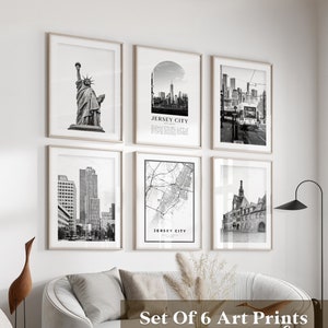 Jersey City Galerie Wandkunst - 6er-Set, Jersey City Schwarz-Weiß-Foto, Jersey City Poster, Jersey City Drucke, New Jersey