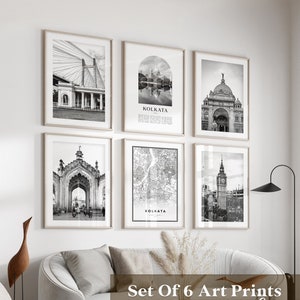 Arte mural de la galería de Calcuta: conjunto de 6 fotografías en blanco y negro de Calcuta, carteles de Calcuta, impresiones de Calcuta, India