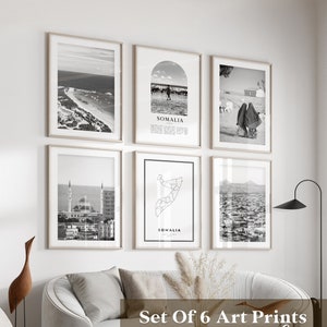Art mural de la galerie Somalie - Lot de 6, photos noir et blanc de la Somalie, affiches de la Somalie, estampes de la Somalie, Afrique