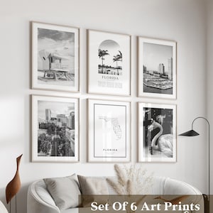 Art mural Florida Gallery - lot de 6, photos noir et blanc Floride, affiches Floride, estampes Floride, États-Unis