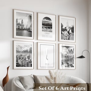 Art mural de la galerie du Chili - Lot de 6, photos noir et blanc du Chili, affiches du Chili, estampes du Chili, Amérique du Sud
