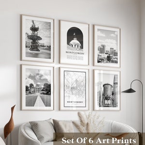 Art mural Montgomery Gallery - Lot de 6, photos en noir et blanc Montgomery, affiches Montgomery, estampes Montgomery, Alabama