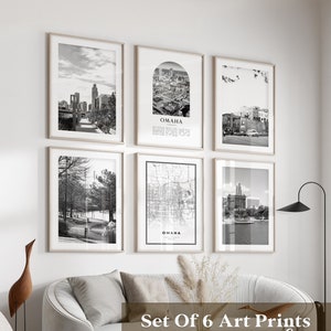 Arte mural de la galería de Omaha: conjunto de 6, fotografía en blanco y negro de Omaha, carteles de Omaha, impresiones de Omaha, Nebraska