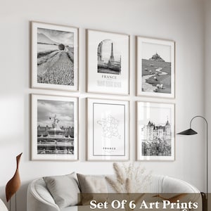 Frankreich Gallery Wall Art - 6er-Set, Frankreich Schwarzweißfoto, Frankreich Poster, Frankreich Prints, Europa