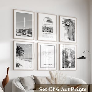 Art mural galerie Venezuela - lot de 6, photos noir et blanc Venezuela, affiches Venezuela, estampes Venezuela, Amérique du Sud