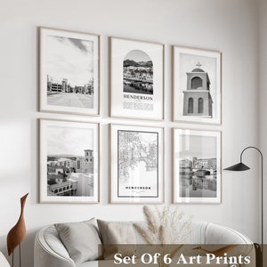 Arte de parede da Henderson Gallery - Conjunto de 6, foto em preto e branco de Henderson, pôsteres de Henderson, impressões de Henderson, Nevada