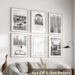 Schweden Gallery Wall Art - 6er-Set, Schweden Schwarzweißfoto, Schweden Poster, Schweden Prints, Europa
