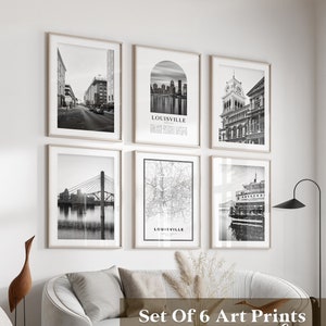 Arte mural de la galería de Louisville: conjunto de 6 fotografías en blanco y negro de Louisville, carteles de Louisville, impresiones de Louisville, Kentucky