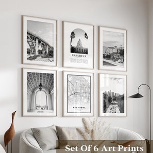 Art mural Pasadena Gallery - lot de 6, photo noir et blanc Pasadena, affiches Pasadena, impressions Pasadena, Californie