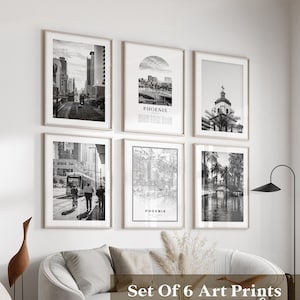 Art mural Phoenix Gallery - lot de 6, photos noir et blanc Phoenix, affiches Phoenix, estampes Phoenix, Arizona
