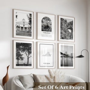 Virginia Gallery Wall Art - Set of 6, Virginia Black and White Photo, Virginia Posters, Virginia Prints, United States
