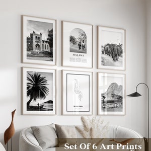 Art mural de la galerie du Malawi - Lot de 6, photos noir et blanc du Malawi, affiches du Malawi, estampes du Malawi, Afrique