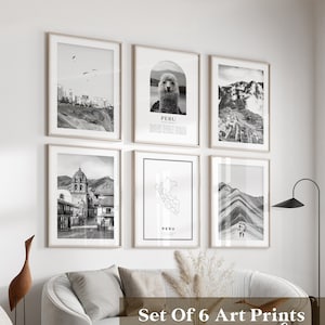 Art mural galerie Pérou - Lot de 6, photos noir et blanc Pérou, affiches Pérou, estampes Pérou, Amérique du Sud
