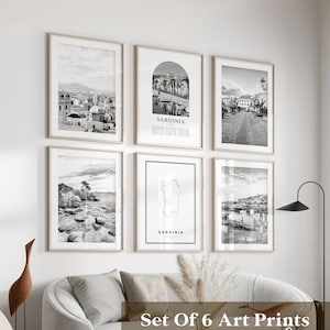 Art mural de la galerie Sardaigne - Lot de 6, photos noir et blanc Sardaigne, affiches Sardaigne, estampes Sardaigne, Italie