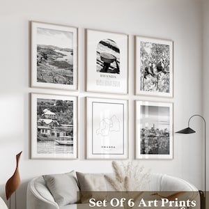 Art mural galerie Rwanda - Lot de 6, photos noir et blanc Rwanda, affiches Rwanda, estampes Rwanda, Afrique