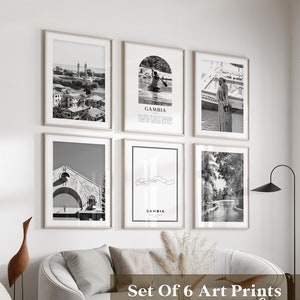 Art mural de la galerie Gambia - Lot de 6, photos noir et blanc Gambie, affiches Gambie, estampes Gambie, Afrique