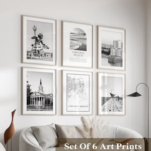Virginia Beach Gallery Wall Art - Set van 6, Virginia Beach zwart-witfoto, Virginia Beach posters, Virginia Beach prints, Virginia Beach