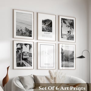 Art mural galerie Hawaï - lot de 6, photos noir et blanc Hawaï, affiches Hawaï, estampes Hawaï, États-Unis