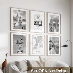 Arte mural de la galería de Quito: juego de 6 fotografías en blanco y negro de Quito, carteles de Quito, impresiones de Quito, Ecuador