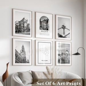 Belgien Gallery Wall Art - 6er Set, Belgien Schwarzweißfoto, Belgien Poster, Belgien Prints, Europa
