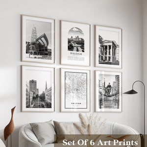 Raleigh Gallery Wall Art - Set of 6, Raleigh Black and White Photo, Raleigh Posters, Raleigh Prints, North Carolina