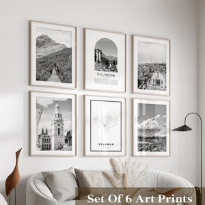 Arte mural de galería de Ecuador: conjunto de 6 fotografías en blanco y negro de Ecuador, carteles de Ecuador, impresiones de Ecuador, Sudamérica