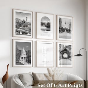 Vermont Gallery Wall Art - 6er Set, Vermont Schwarz Weiß Foto, Vermont Poster, Vermont Prints, USA