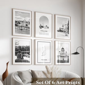 Arte mural de galería de Finlandia: conjunto de 6, fotografías en blanco y negro de Finlandia, carteles de Finlandia, impresiones de Finlandia, Europa
