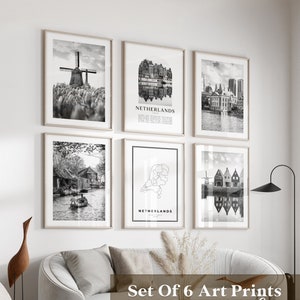 Art mural de la galerie des Pays-Bas - Lot de 6, photos en noir et blanc des Pays-Bas, affiches des Pays-Bas, estampes des Pays-Bas, Europe