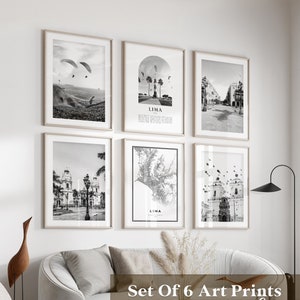 Lima Gallery Wall Art - Juego de 6, fotografía en blanco y negro de Lima, carteles de Lima, impresiones de Lima, Perú