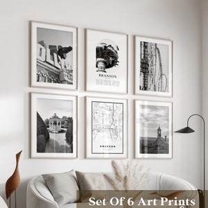 Art mural de la galerie Branson - Lot de 6, photos en noir et blanc Branson, affiches Branson, estampes Branson, Missouri