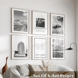 North Dakota Gallery Wall Art - 6er Set, North Dakota Schwarz-Weiß-Foto, North Dakota Poster, North Dakota Drucke, USA