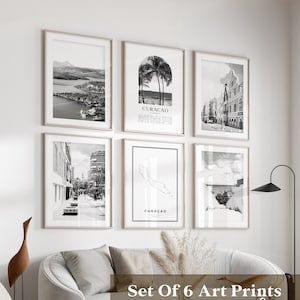 Arte mural de galería de Curazao: conjunto de 6, fotografía en blanco y negro de Curazao, carteles de Curazao, impresiones de Curazao, Caribe