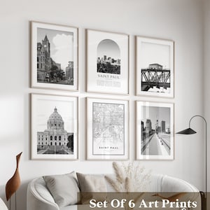 Saint Paul Gallery Wall Art - Set di 6, foto in bianco e nero di Saint Paul, poster di Saint Paul, stampe di Saint Paul, Minnesota
