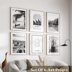 Arte mural de la galería de Ghana: conjunto de 6 fotografías en blanco y negro de Ghana, carteles de Ghana, impresiones de Ghana, África