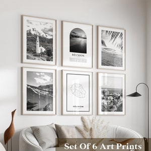 Art mural de la galerie Réunion - Lot de 6, photos en noir et blanc de la Réunion, affiches de la Réunion, estampes de la Réunion, Afrique