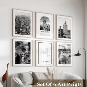 Art mural New York Gallery - Lot de 6, photos noir et blanc New York, affiches New York, estampes New York, États-Unis