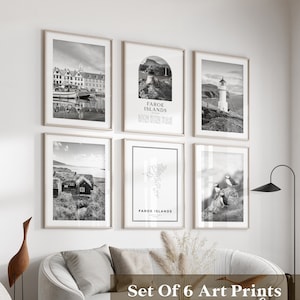Färöer-Inseln Kunst - 6er-Set, Färöer-Inseln Schwarz Weiß Foto, Färöer-Inseln Prints, Dänemark