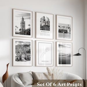 Art mural de la galerie du Maroc - lot de 6, photos noir et blanc du Maroc, affiches du Maroc, estampes du Maroc, Afrique