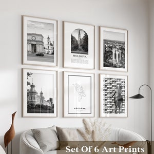 Arte mural de la galería de Moldavia: conjunto de 6 fotografías en blanco y negro de Moldavia, carteles de Moldavia, impresiones de Moldavia, Europa