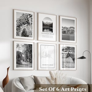 Art mural de la galerie Jackson Hole - lot de 6, photos Jackson Hole en noir et blanc, affiches Jackson Hole, estampes Jackson Hole, Wyoming