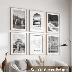 Wisconsin Gallery Wall Art - 6er Set, Wisconsin Schwarz Weiß Foto, Wisconsin Poster, Wisconsin Prints, USA