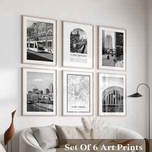 Cincinnati Gallery Wall Art - Set di 6, foto in bianco e nero di Cincinnati, poster di Cincinnati, stampe di Cincinnati, Ohio