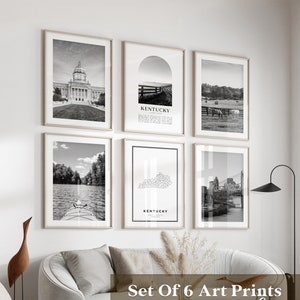 Kentucky Gallery Wall Art - 6er-Set, Kentucky Schwarzweißfoto, Kentucky Poster, Kentucky Prints, USA