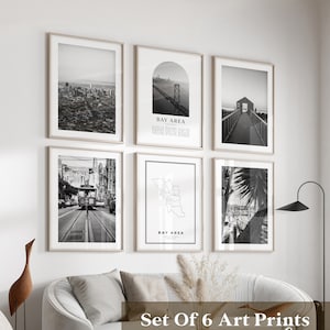 Bay Area Gallery Wall Art - 6er-Set, Bay Area Schwarzweißfoto, Bay Area Poster, Bay Bereich Drucke, USA